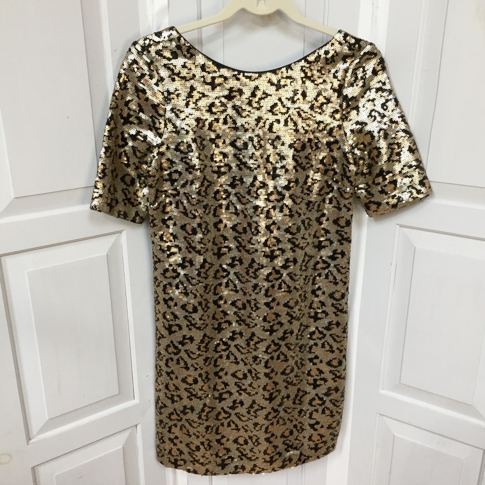 Betsey Johnson Gold Sequin Leopard Shift Dress